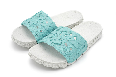 Butterfly Women's Green Slides with White Sole